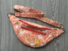 Load image into Gallery viewer, Fanny Pack Medium Size  Peach Flowers and Bee  Fabric with Nickel Hardware