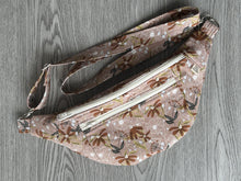 Load image into Gallery viewer, Fanny Pack Medium Size  Taupe with Toffee Flowers Nickel Hardware