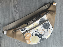 Load image into Gallery viewer, White, Yellow, Tangerine and Black fabric with Taupe Vinyl  Large Fanny Pack  Brass Hardware