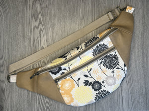 White, Yellow, Tangerine and Black fabric with Taupe Vinyl  Large Fanny Pack  Brass Hardware
