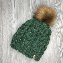 Load image into Gallery viewer, Cable Beanie -adult  Kale W Brown Pom  CB4
