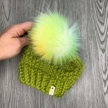 Load image into Gallery viewer, Etta Kids Hat lime green and neon poms EK3