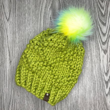 Load image into Gallery viewer, Etta Kids Hat lime green and neon poms EK3