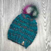 Load image into Gallery viewer, Etta Kids Hat turqoise /red  with multi pom EK9