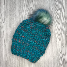 Load image into Gallery viewer, Etta Kids Hat turqoise /red  with multi pom EK9