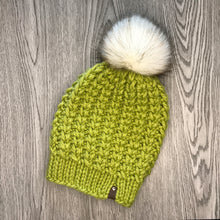 Load image into Gallery viewer, Braided Hearts Beanie - Adult Leaf with White Pom Pom  HS1