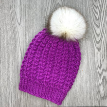 Load image into Gallery viewer, Braided Hearts Beanie - Adult Lollipop with White Pom Pom  HS3