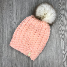 Load image into Gallery viewer, Braided Hearts Beanie - Adult Antique with White Pom Pom  HS5