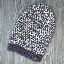 Load image into Gallery viewer, Slouchy Beanie - Adult cream / purple CR1