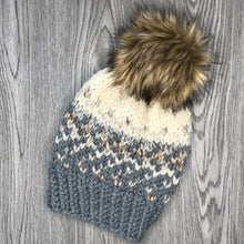 Load image into Gallery viewer, Sunrise Beanie - Adult grey/seaglass/cream  brown pompom  SU8