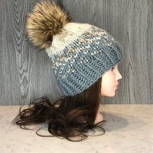 Load image into Gallery viewer, Sunrise Beanie - Adult grey/seaglass/cream  brown pompom  SU8