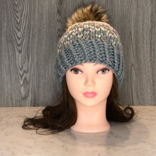 Load image into Gallery viewer, Sunrise Beanie - Adult grey/seaglass/cream  brown pompom  SU8