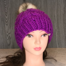 Load image into Gallery viewer, Cable Beanie - Royal Purple Adult   CB8