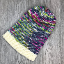 Load image into Gallery viewer, Beanie - Adult Cream with Purple/greens BA3
