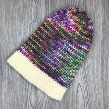 Load image into Gallery viewer, Beanie - Adult Cream with Purple/greens BA3
