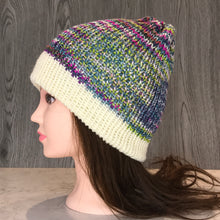 Load image into Gallery viewer, Beanie - Adult Cream with Purple/greens BA3